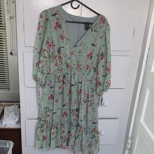 Taylor Stitch Floral Long Sleeve Dress in Mint Green